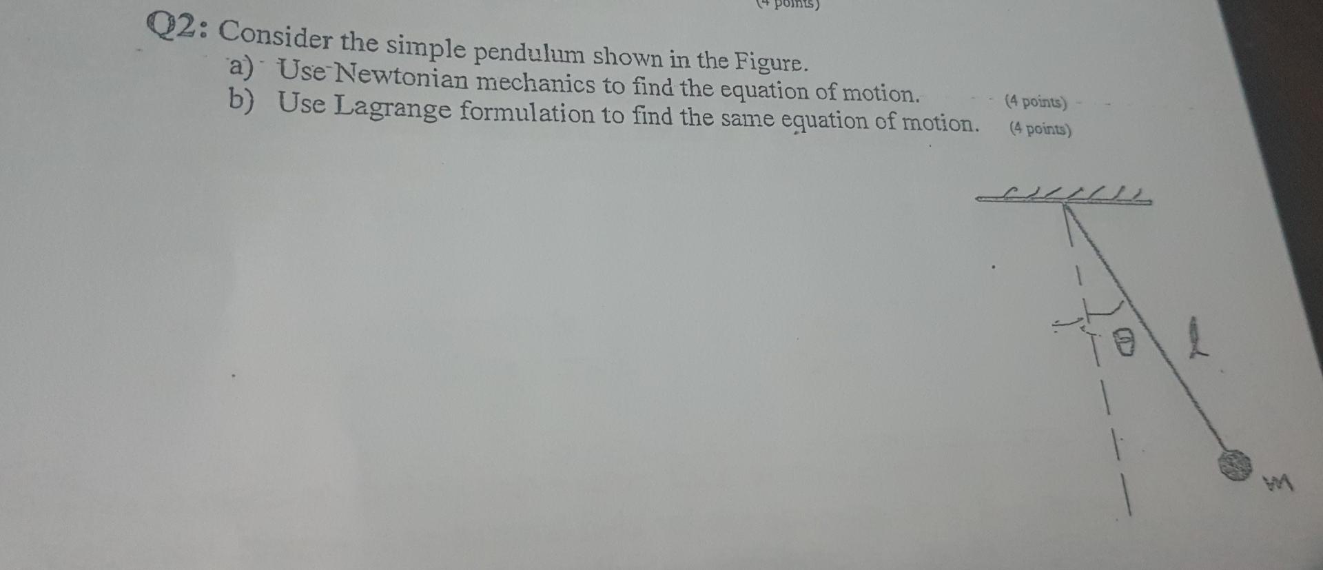 Solved Points) Q2: Consider The Simple Pendulum Shown In The | Chegg.com