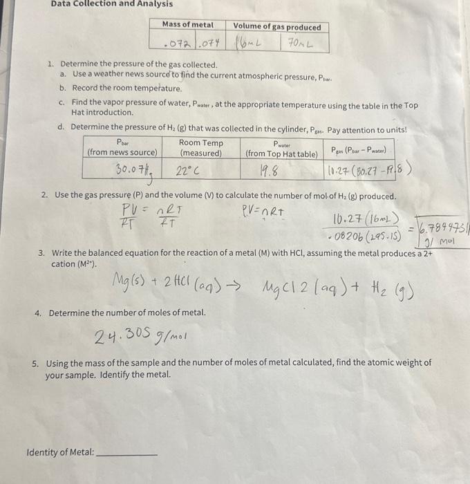 Solved 1. Determine the pressure of the gas collected. a. | Chegg.com