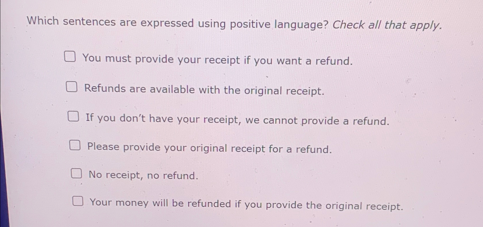 Solved Which sentences are expressed using positive | Chegg.com