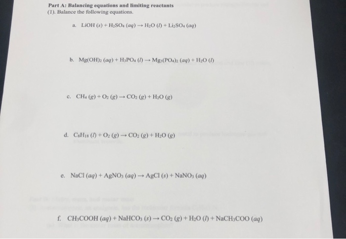 Part A: Balancing equations and limiting reactants | Chegg.com
