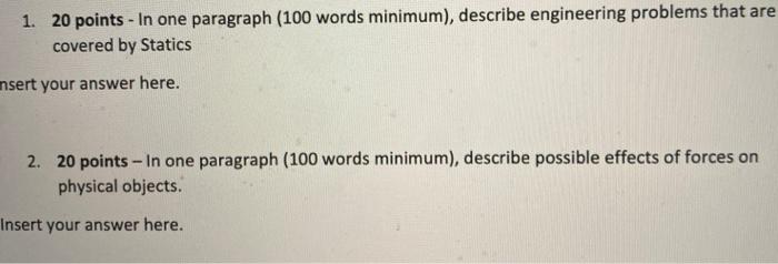 Solved 1. 20 points - In one paragraph (100 words minimum), | Chegg.com