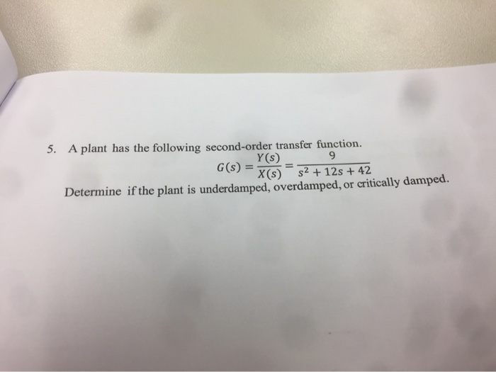 Solved 5 a plant has the following second order transfer chegg
