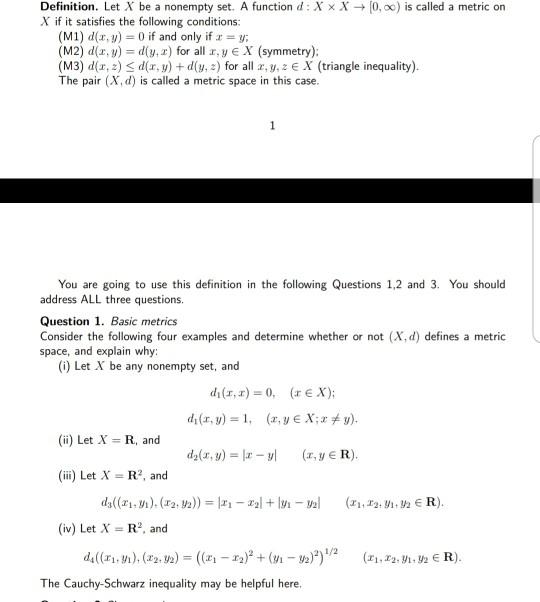 Solved Definition. Let X Be A Nonempty Set. A Function D: | Chegg.com