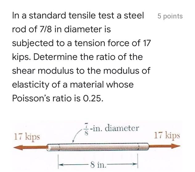 Solved 5 points In a standard tensile test a steel rod of | Chegg.com