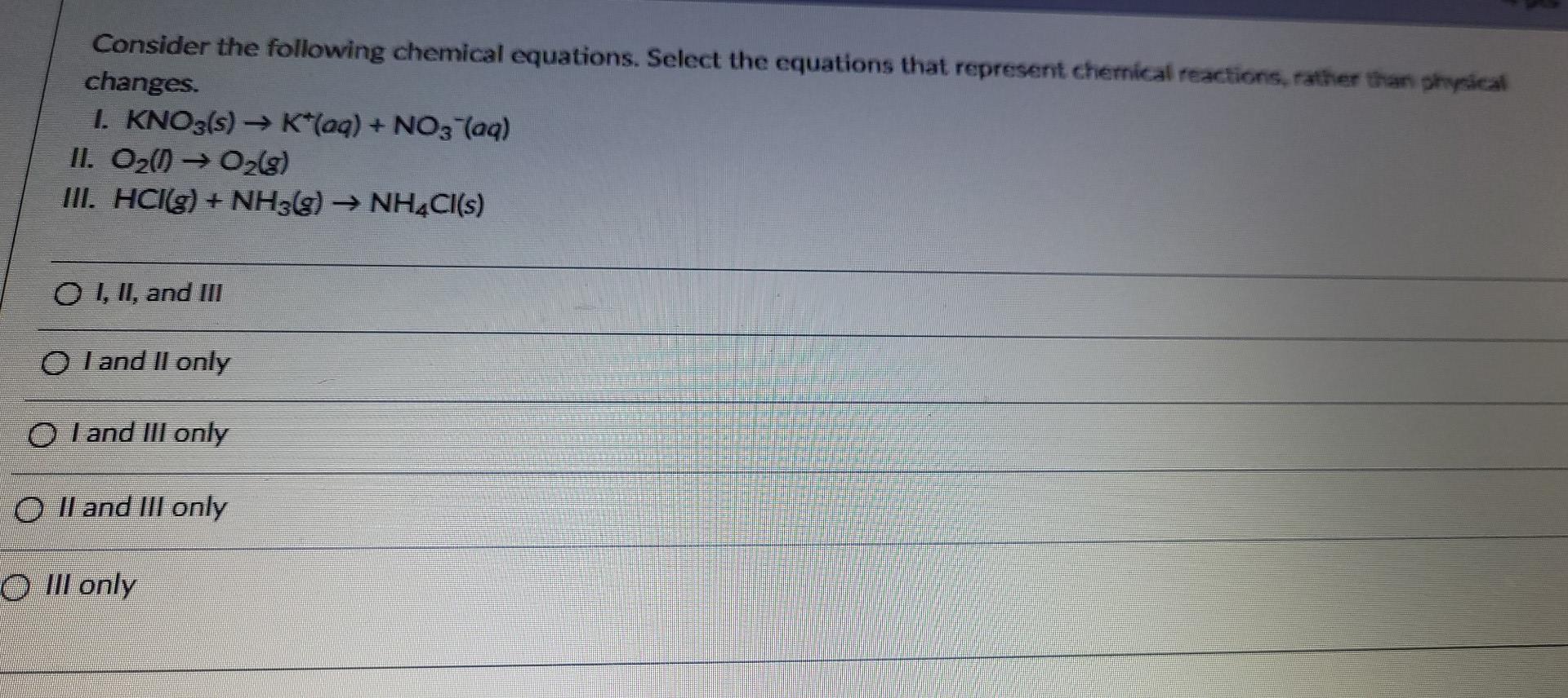 Solved Consider the following chemical equations. Select the | Chegg.com