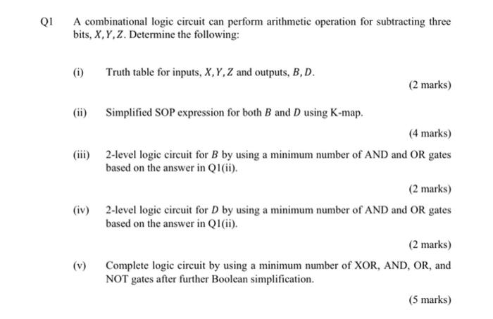 Solved Q1 A combinational logic circuit can perform | Chegg.com