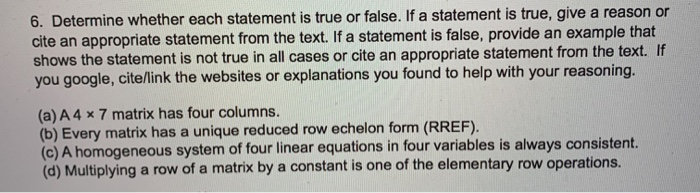 Solved 6. Determine whether each statement is true or false. | Chegg.com