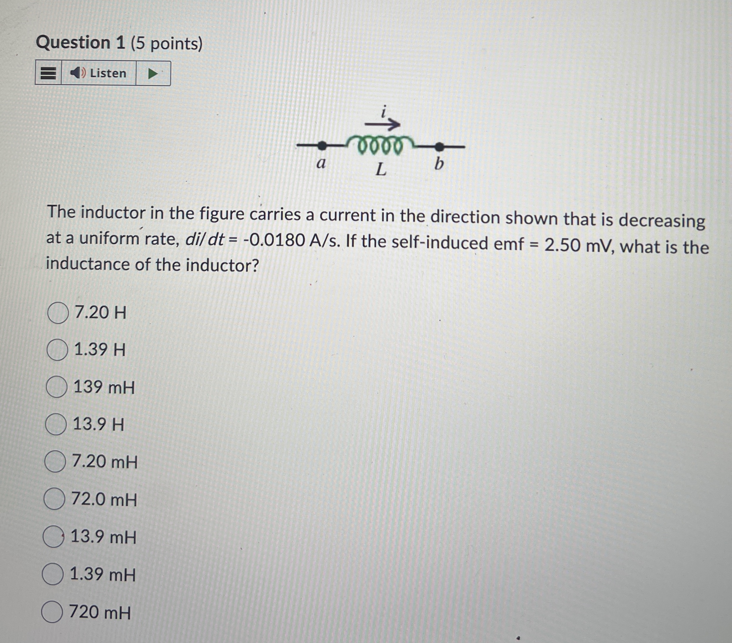 Solved Question 1 (5 ﻿points)The inductor in the figure | Chegg.com