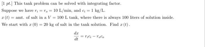 Solved [1 pt.) This tank problem can be solved with | Chegg.com