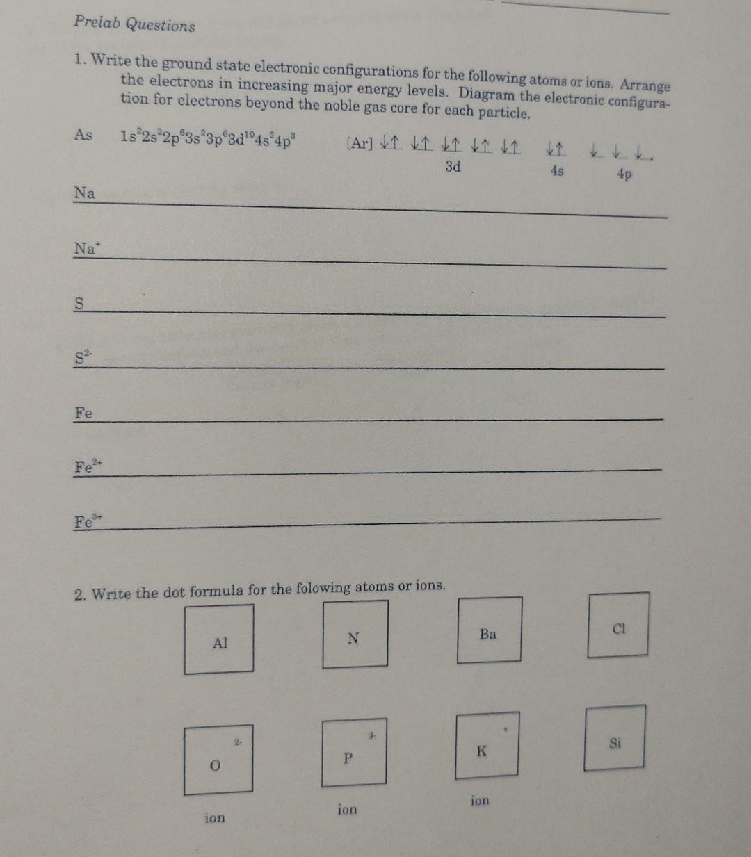 Solved Prelab Questions 1. Write the ground state electronic | Chegg.com