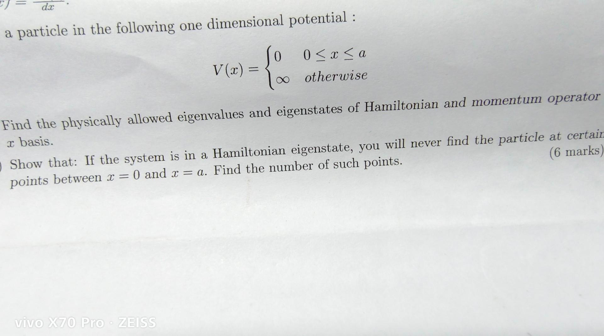 Solved a particle in the following one dimensional | Chegg.com