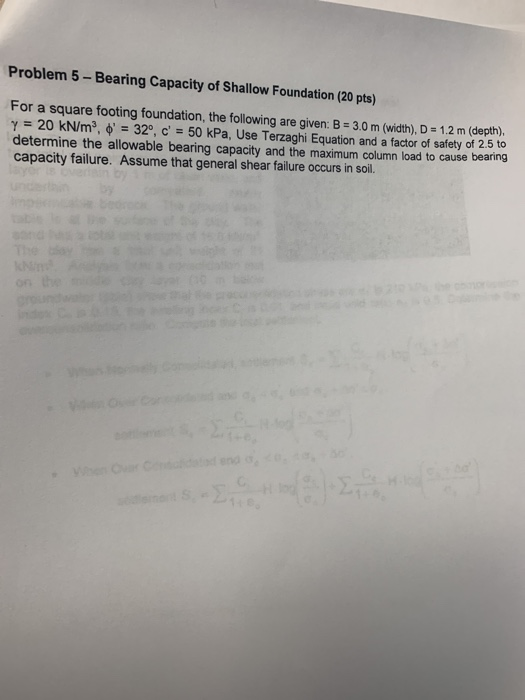 Solved Problem 5-Bearing Capacity of Shallow Foundation (20 | Chegg.com