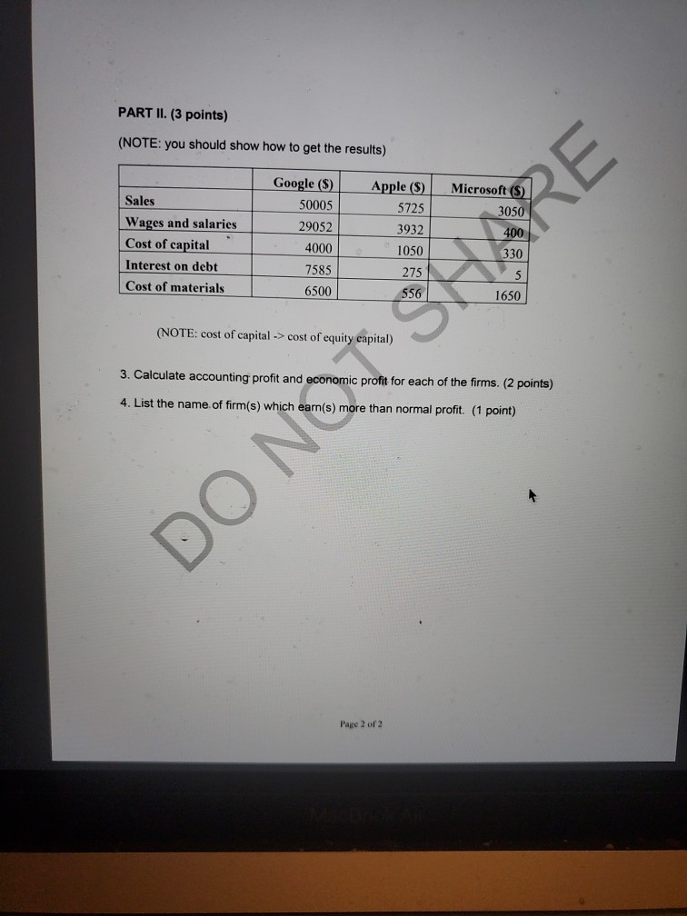 Solved PART II. (3 points) (NOTE: you should show how to get | Chegg.com