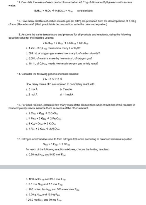 Solved 11. Calculate the mass of each product formed when | Chegg.com