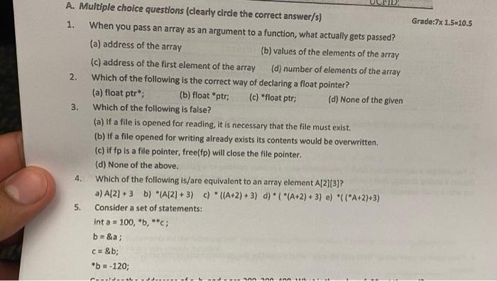 Solved Grade:7x 1.5-10.5 A. Multiple choice questions | Chegg.com