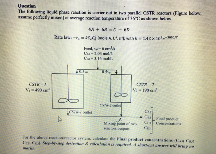 Solved Question The following liquid phase reaction is | Chegg.com