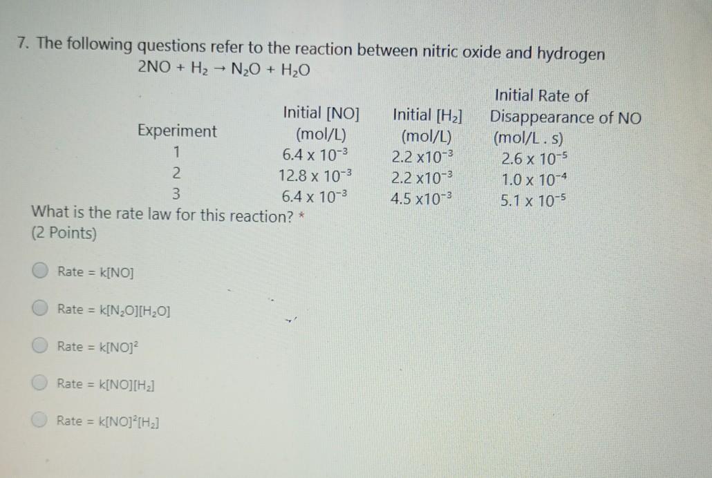 Solved 7. The following questions refer to the reaction | Chegg.com