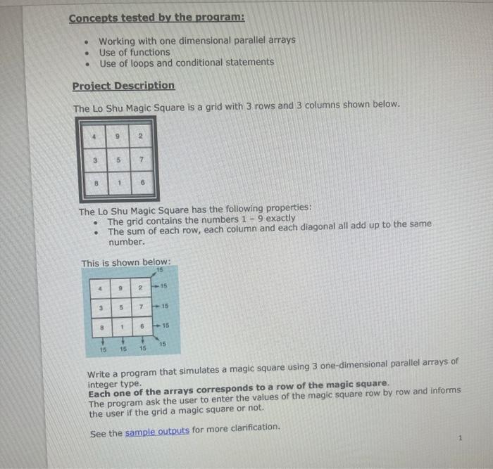 Solved Concepts tested by the program: • Working with one | Chegg.com