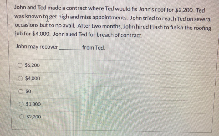 Solved John and Ted made a contract where Ted would fix | Chegg.com