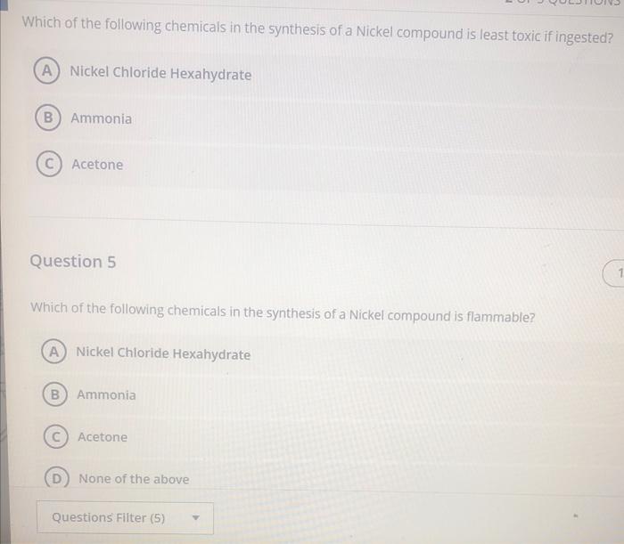 Solved Which of the following chemicals in the synthesis of | Chegg.com