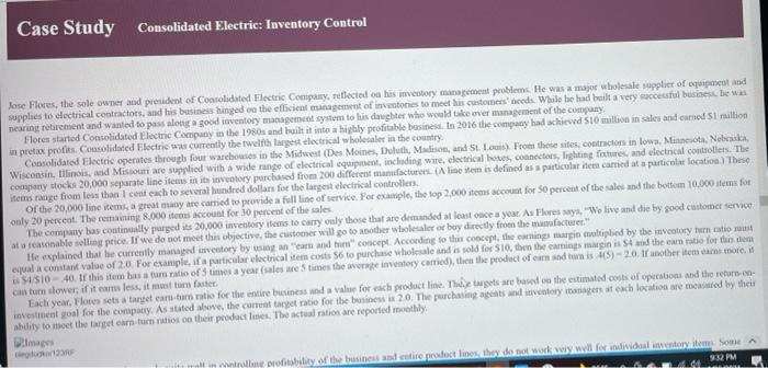 case study consolidated electric inventory control
