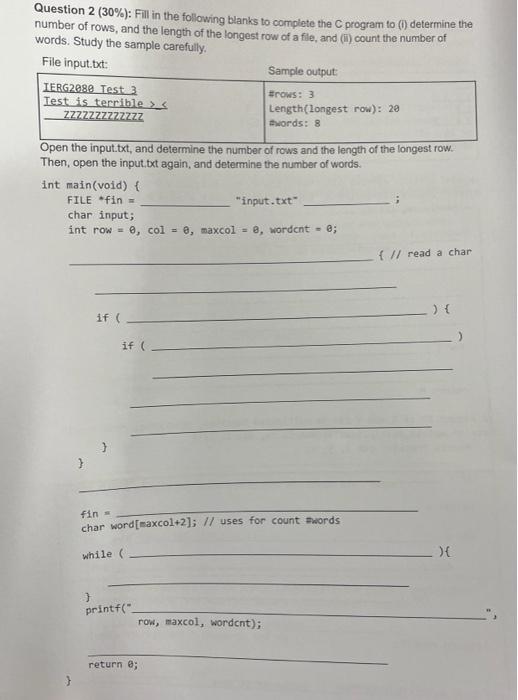 Solved Question 2(30%) : Fill in the following blanks to | Chegg.com