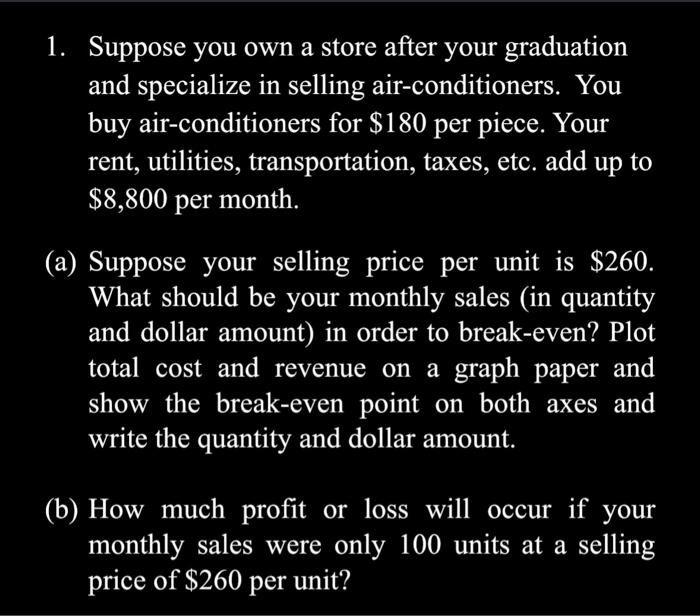 Solved 1. Suppose you own a store after your graduation and | Chegg.com