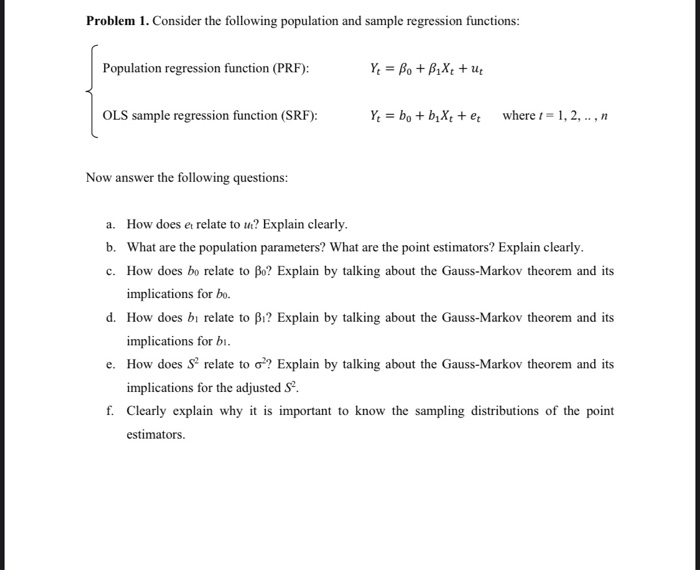 Solved Problem 1. Consider the following population and | Chegg.com