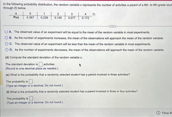 Solved In the following probability distribution, the random | Chegg.com