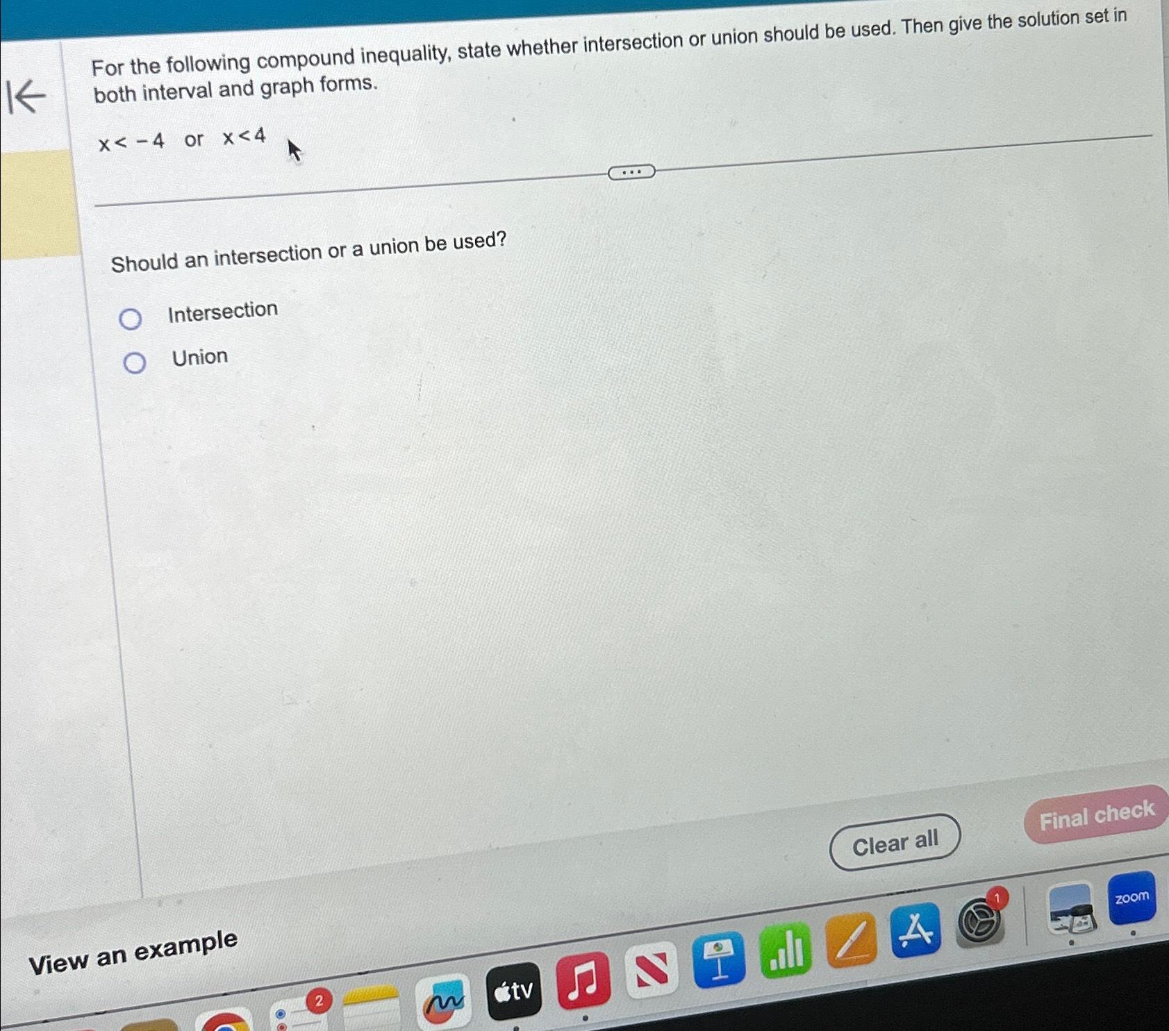 Solved For the following compound inequality, state whether | Chegg.com