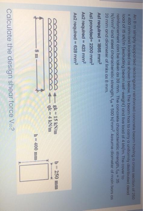 Solved An 8 M Simply Supported Rectangular Reinforced 4701