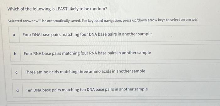 Solved Which of the following is LEAST likely to be random? | Chegg.com
