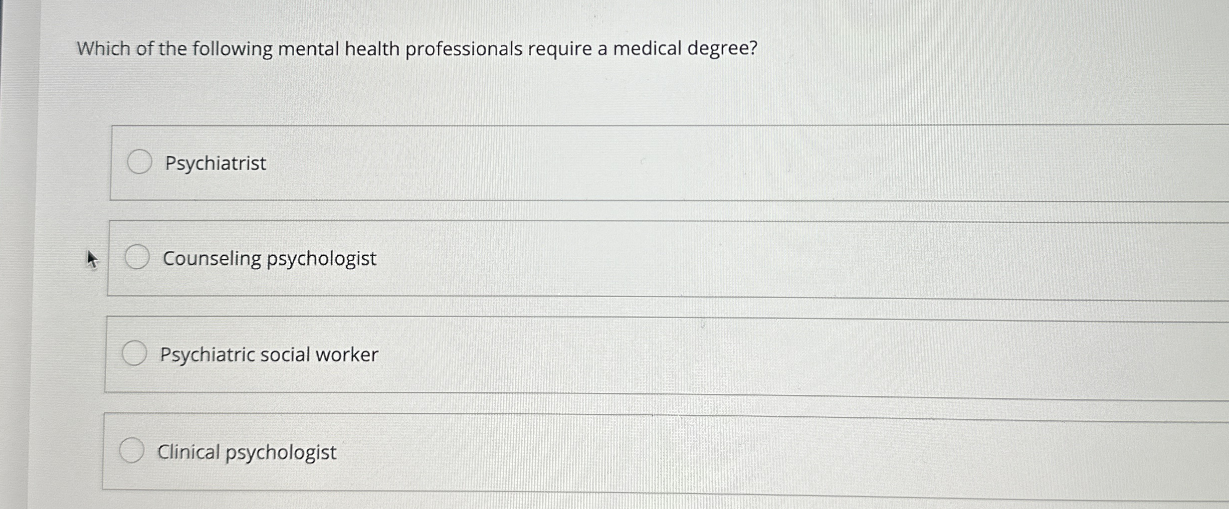 Solved Which of the following mental health professionals