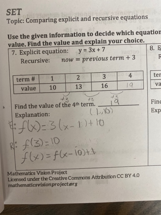Solved SET Topic: Comparing explicit and recursive equations | Chegg.com