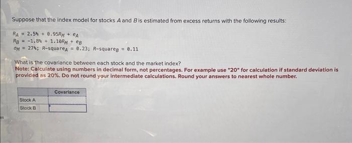 Solved Es Suppose That The Index Model For Stocks A And B Is | Chegg.com