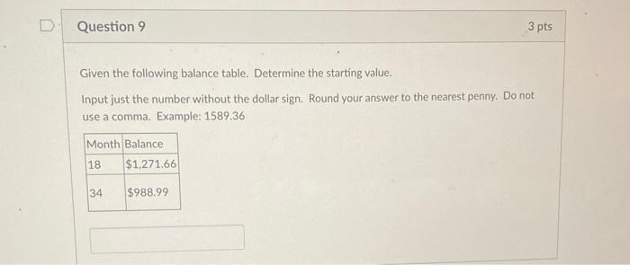 Solved D Question 9 3 pts Given the following balance table. | Chegg.com
