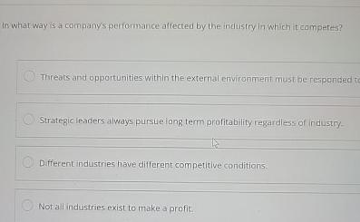 Solved In what way is a companys performance alfected by the | Chegg.com