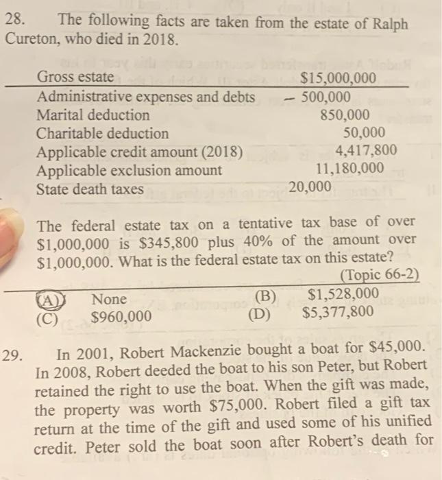 Solved 28. The following facts are taken from the estate of