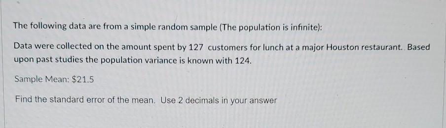 Solved The following data are from a simple random sample | Chegg.com