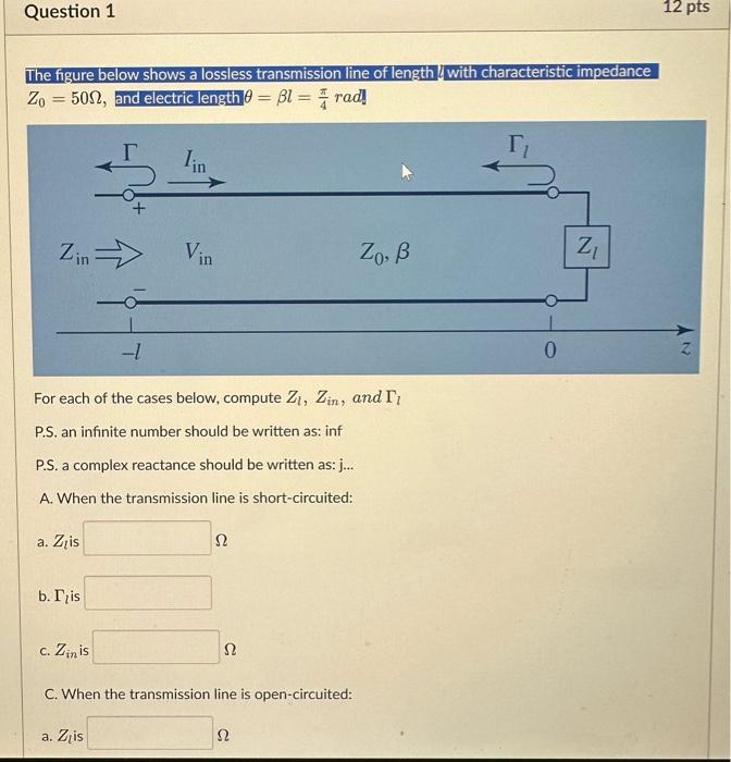 Solved The Figure Below Shows A Lossless Transmission Line | Chegg.com