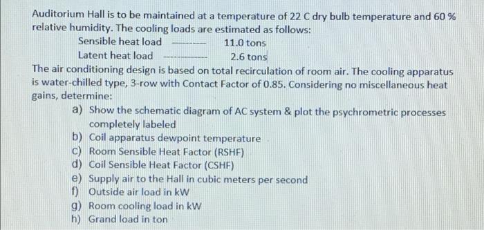 Solved Auditorium Hall is to be maintained at a temperature | Chegg.com