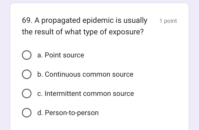 Solved A propagated epidemic is usually1 ﻿pointthe result of | Chegg.com