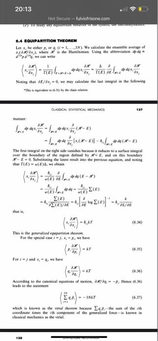 Solved In Statistical Mechanics. Denve The Theorem Of 