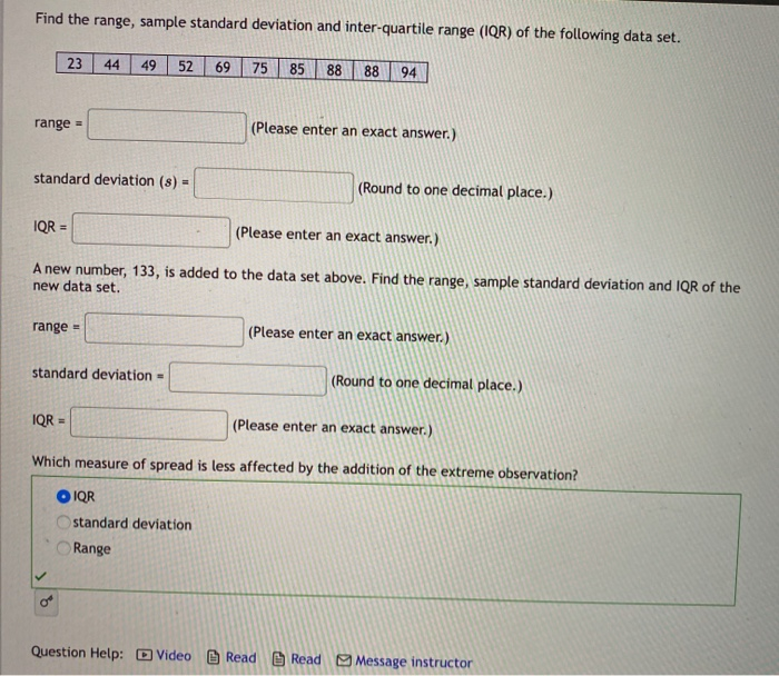 Solved Find the range, sample standard deviation and | Chegg.com