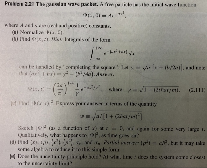 Solved Problem 2 21 The Gaussian Wave Packet A Free Part Chegg Com
