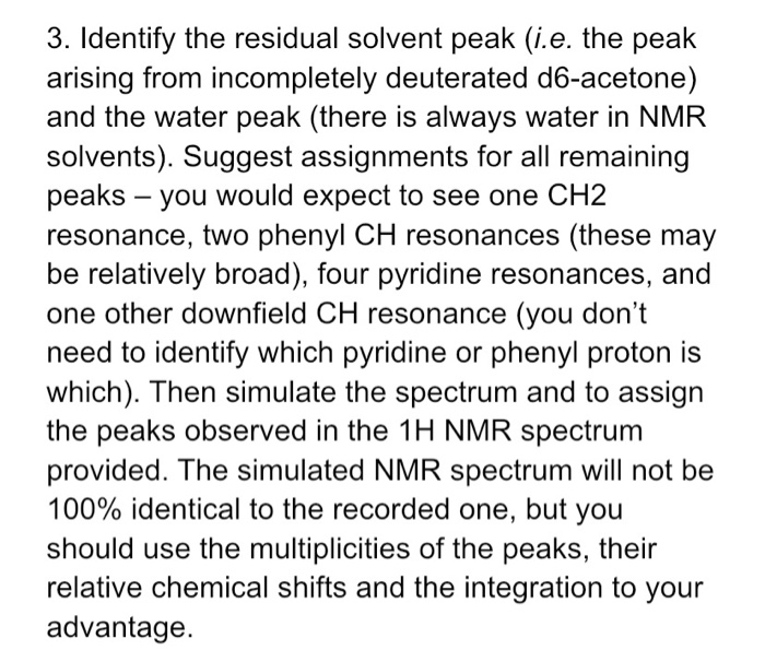 Solved 3. Identify the residual solvent peak (i.e. the peak