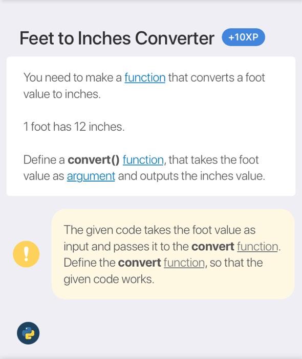 Solved Feet to Inches Converter +10XP You need to make a | Chegg.com