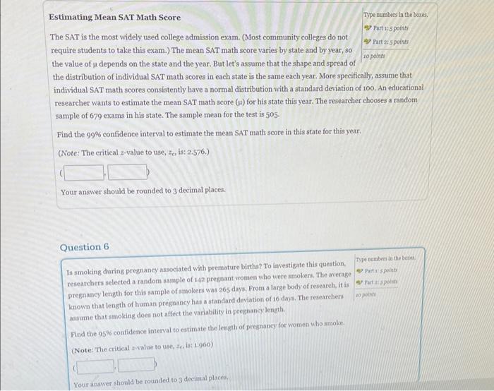 Solved Estimating Mean SAT Math Score The SAT is the most | Chegg.com