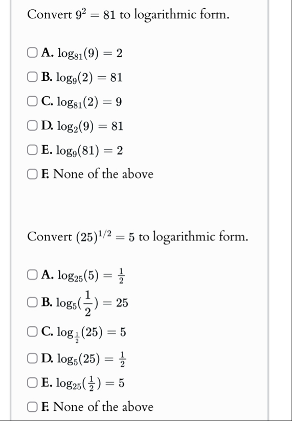 Solved Convert 92=81 ﻿to logarithmic | Chegg.com