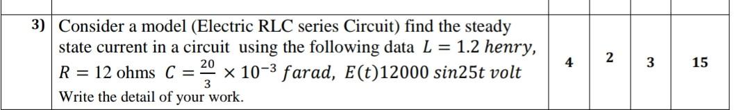 Solved 3) Consider a model (Electric RLC series Circuit) | Chegg.com